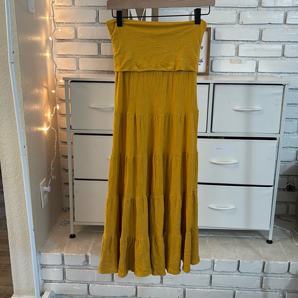 Women’s Tiered Tube Maxi Skirt in Mustard Yellow